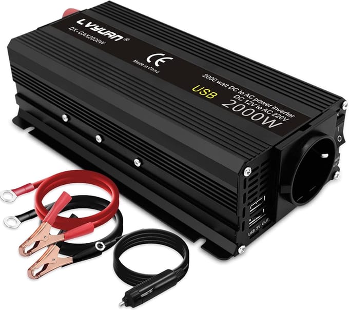 Spanningsomvormer 12V naar 230V 2000W met 2 USB-aansluitingen