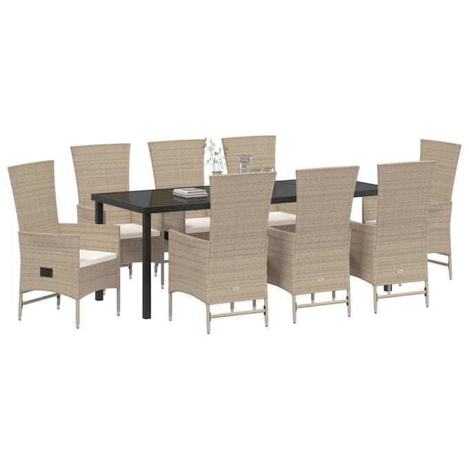 vidaXL - Tuin - Eettafel - Set - 9 - st - Beige - poly - rattan