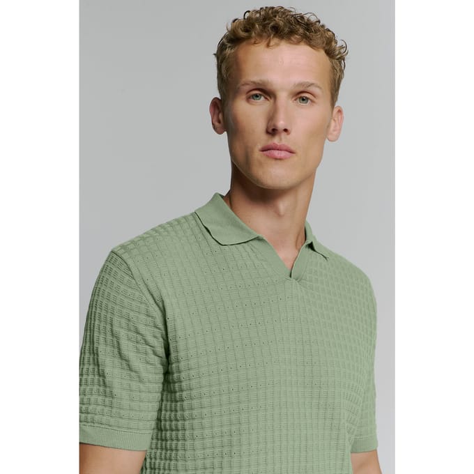 No Excess Pullover Short Sleeve Polo V Solid Jacquard Green  2XL