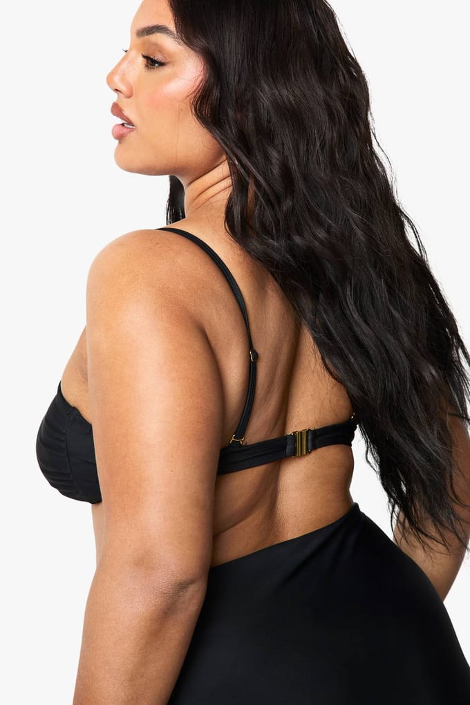 boohoo Dames Plus gerimpelde afneembare bandriem bandeau bikini top | Zwart | Maat: 56