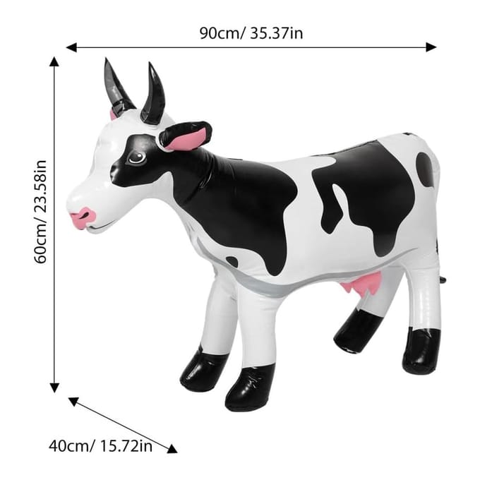 Figurines animales de vache gonflables en PVC, décorations de fête à la ferme 90x60cm blanc