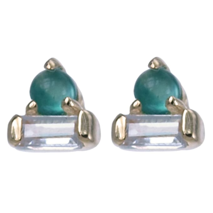 Vergulde zilveren oorsteker groene onyx(8824grg)
