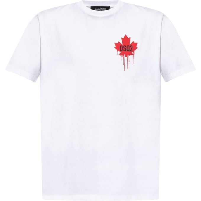 Dsquared2 T-shirt Met Klein Logo Van Een Druipend Esdoornblad, Wit