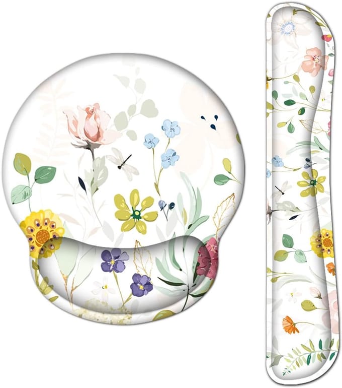 AOKSUNOVA Ergonomic mouse pad mouse pad with palm rest memory foam keyboard wrist rest set flowers