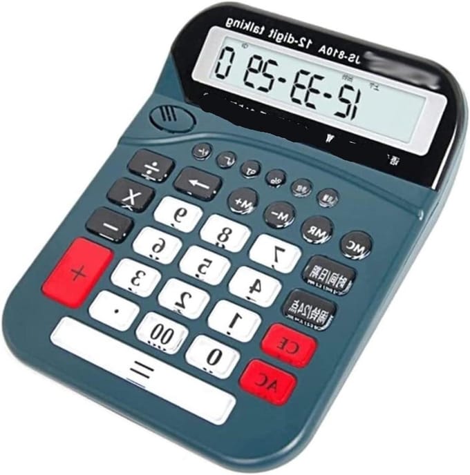 Bureaurekenmachine - Zakencalculator - Financiële administratie - Groot LCD-scherm - 12 cijfers - Blauw