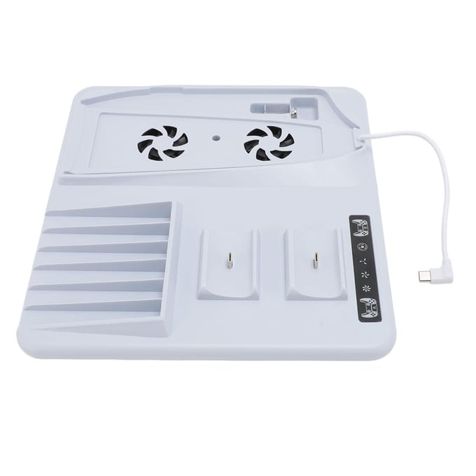 Station de charge pour manette avec ventilateur de refroidissement pour PS5 Slim, support de charge double multifonction avec 6 white