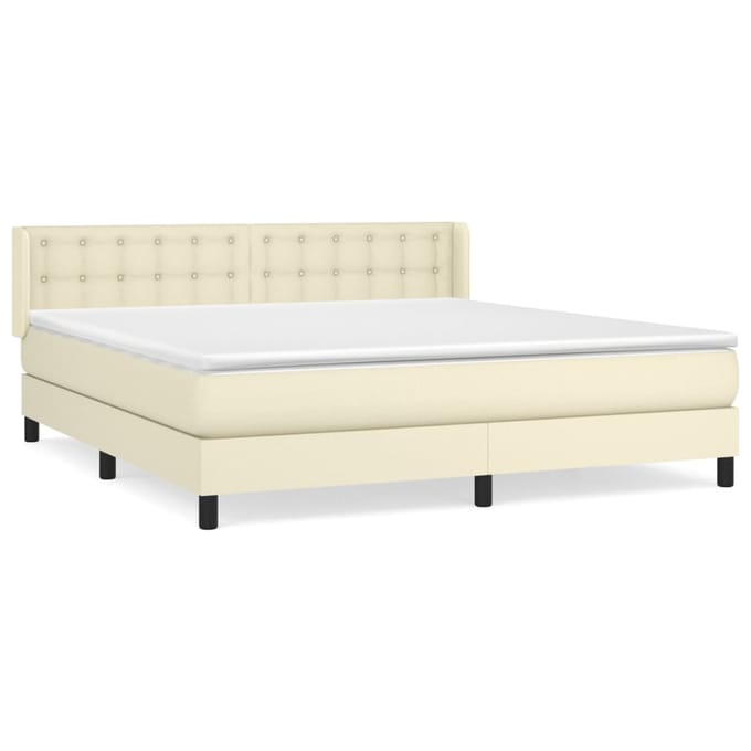 vidaXL - Boxspring - met - matras - kunstleer - crèmekleurig - 160x200 - cm