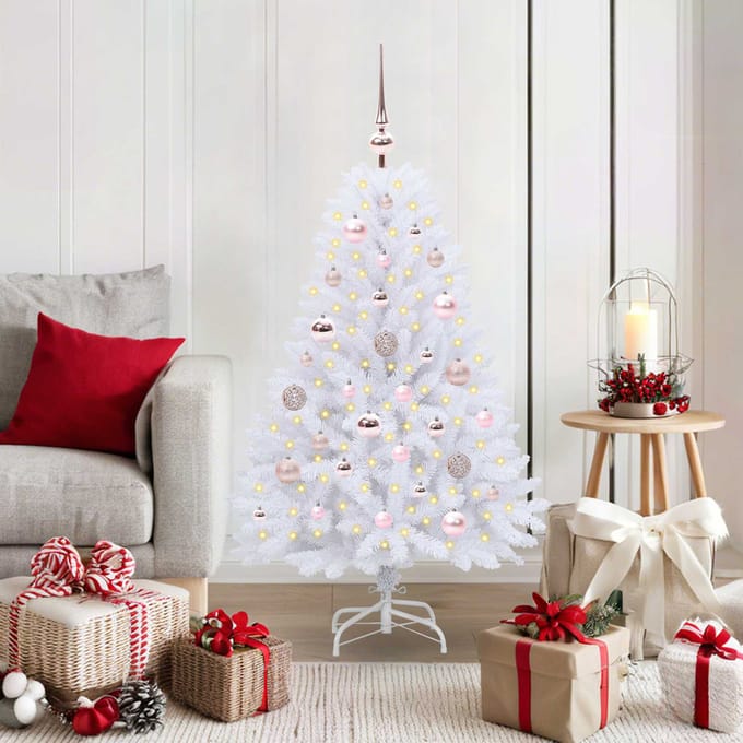 vidaXL - Kunstmatige - Hinged - Kerstboom - Wit - 120 - cm - PVC - en - Staal