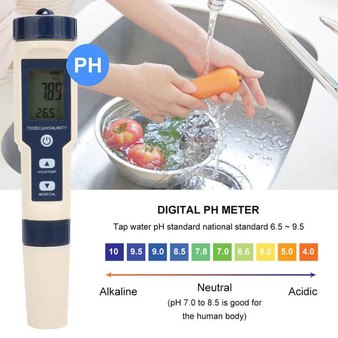 5 in 1 Draagbare Digitale PHSaliniteitTempTDSEC Meter Multifunctionele Waterkwaliteitstester Detector