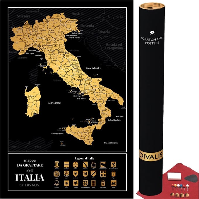 Scratch Map Italië - Grote Scratch Map van Italië - Scratchable Posters voor Reis- en Cultuurliefhebbers