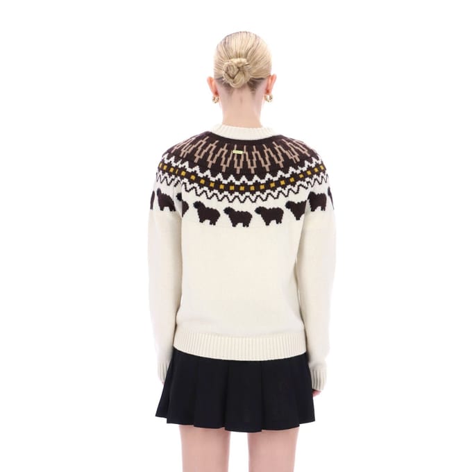 Hunter Ashie Crew Fair Isle Gebreide Polyester Dames Witte Ronde Hals Truien
