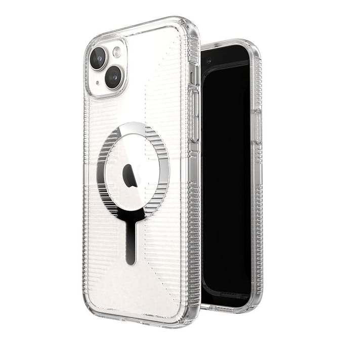 Speck Gemshell Grip + MagSafe - Case for iPhone 15 Plus / iPhone 14 Plus - Clear / Chrome Finish