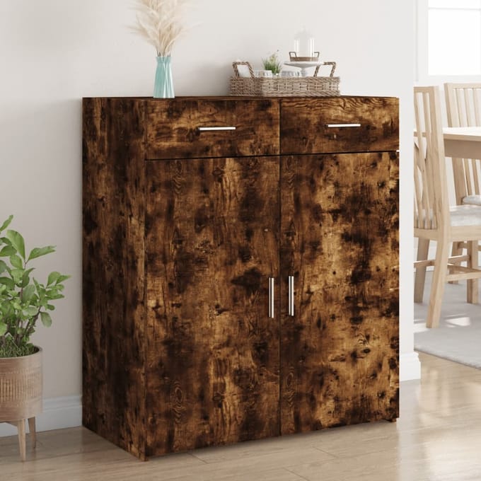 vidaXL - Dressoir - 80x42,5x93 - cm - bewerkt - hout - gerookt - eikenkleurig