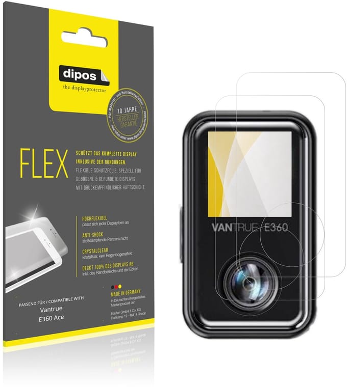 dipos – 2x Beschermfolie geschikt voor Vantrue E360 Ace | 3D Full Cover Screenprotector | 100% Passend