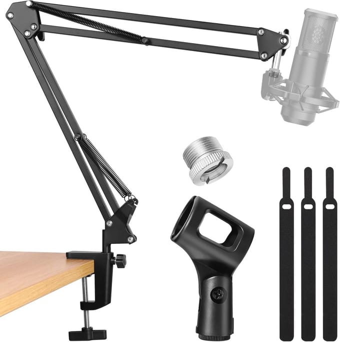 Microfoonstandaard met giekarm voor podcasting en gaming, verstelbare ophangboom