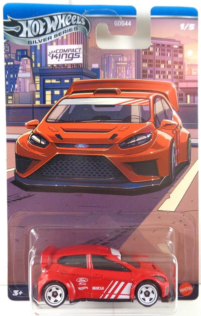 HOT WHEELS SILVER SERIES '12 FORD FIESTA RACING RED SPARCO 1:64 COMPACT KINGS 1/5