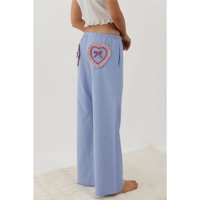 Hart Detail Wijde Benen Ruitjes Lounge Broek