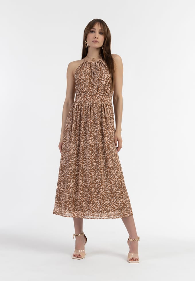 Faina Midi-jurk van chiffon Dames Kameel Wit