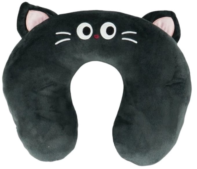 Reiskussen - Nekkussen voor kinderen en volwassenen - Kat - Zwart - 33 cm