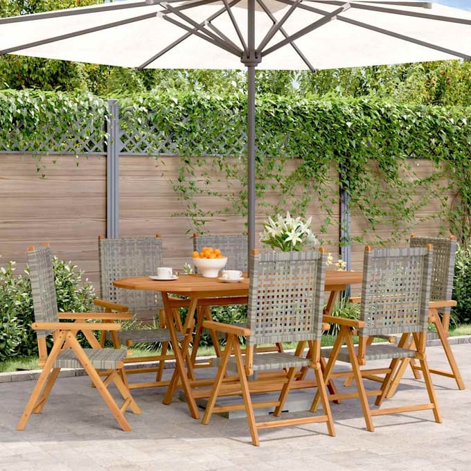 vidaXL Tuinstoelen 6 st verstelbaar poly rattan en massief hout grijs