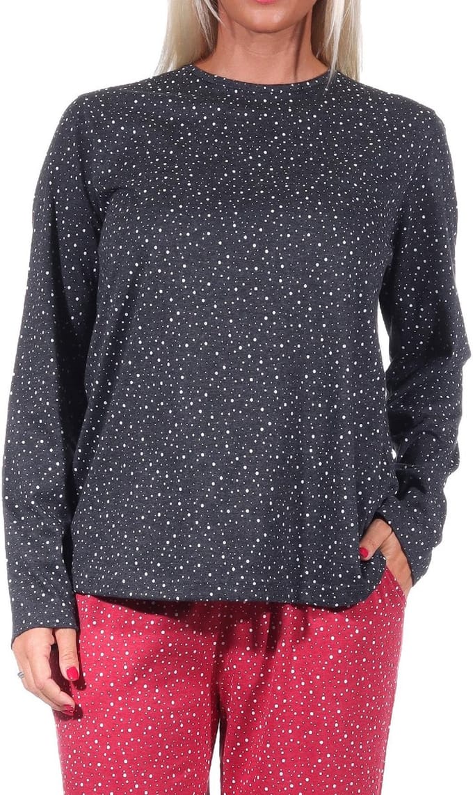 Dames pyjamashirt lange mouw mix & match in polka dots / stippen look - 212 219 90 902
