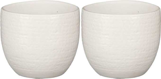 Atmosphera Plantenpot / bloempot - 2x - terracotta - wit structuur - D16/H14 cm