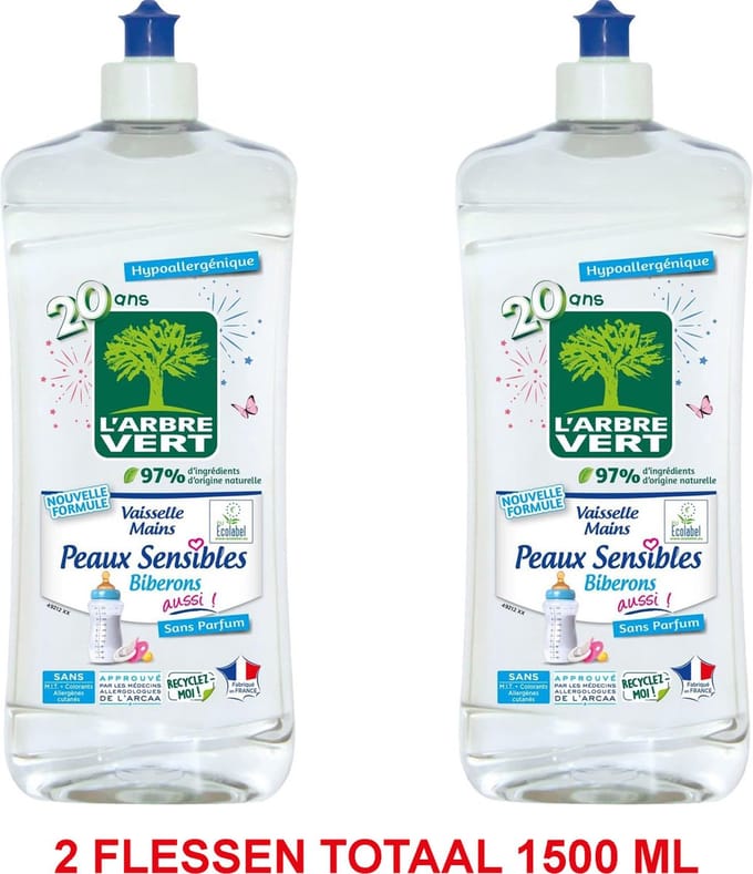 L'Arbre Vert Afwasmiddel voor de Gevoelige Huid Flessen (1 = 750 ml)