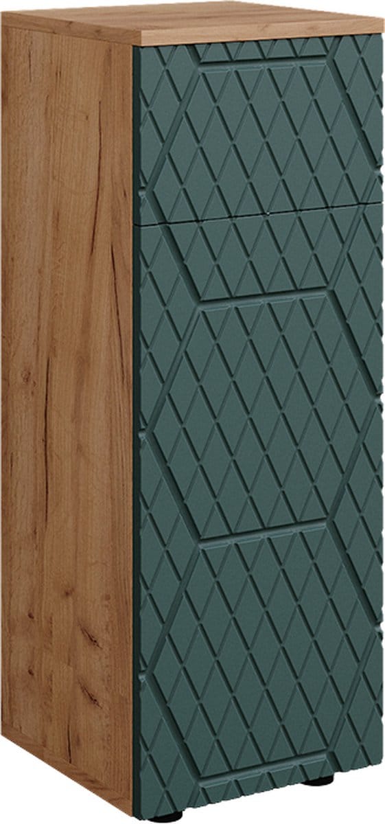 Vicco Irma Midikast – 30 x 81 cm met 1 lade, 2 vakken, badkamer Groen/gouden eik