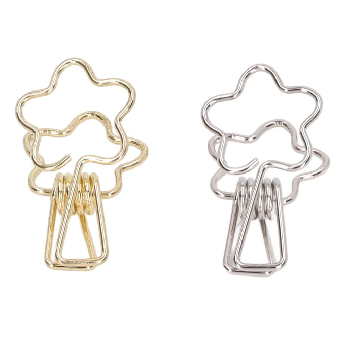 100 stuks Binderclips Goud Zilver Bloemvorm Metaal Uitgehold Lange Staart Clips Papierklemmen voor Kantoordocument white