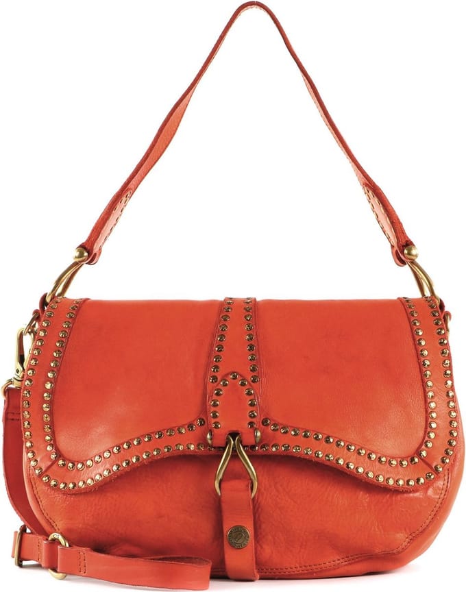 CAMPOMAGGI Leren Schoudertas Shoulder Bag With Flap Cotto Oranje