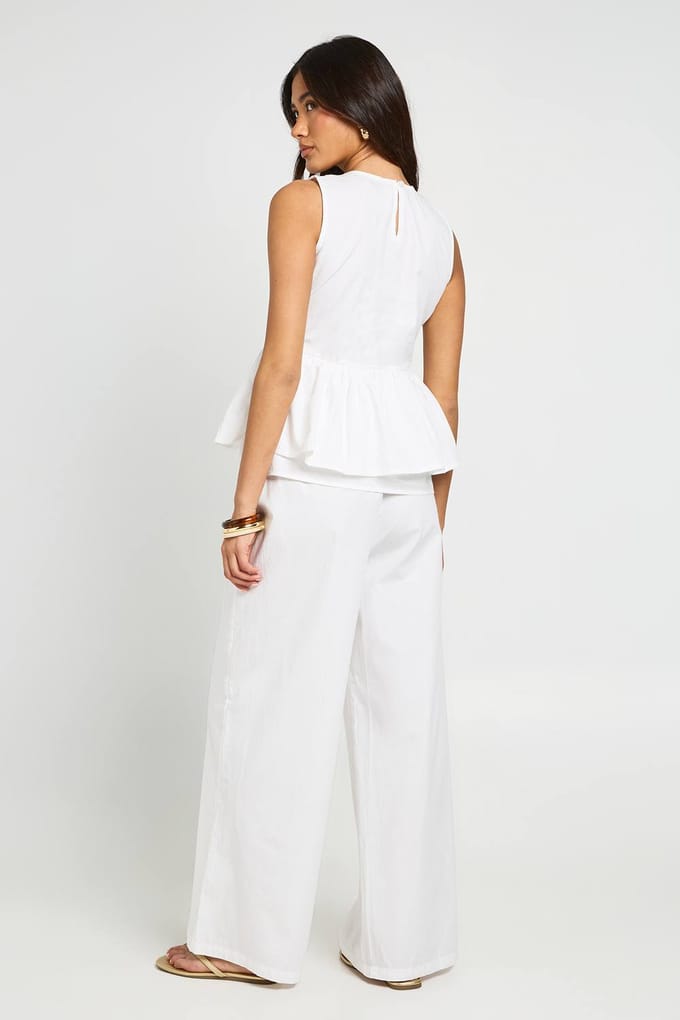 boohoo Dames Hoogsluitende Peplum Top En Broek Co-ord | Wit | Maat: 36