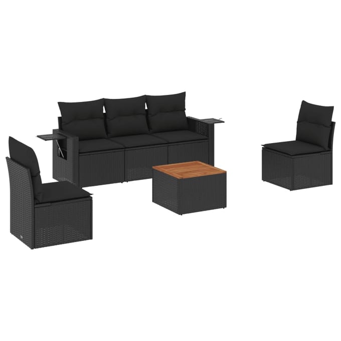 vidaXL - 6-delige - Loungeset - met - kussens - poly - rattan - zwart
