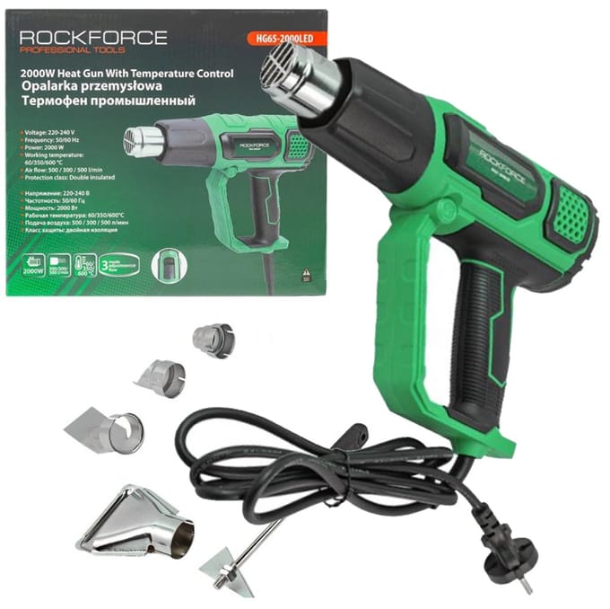 Rockforce RF-HG65-2000LED - Heteluchtpistool - 2000W - 600C - 4 Dysze