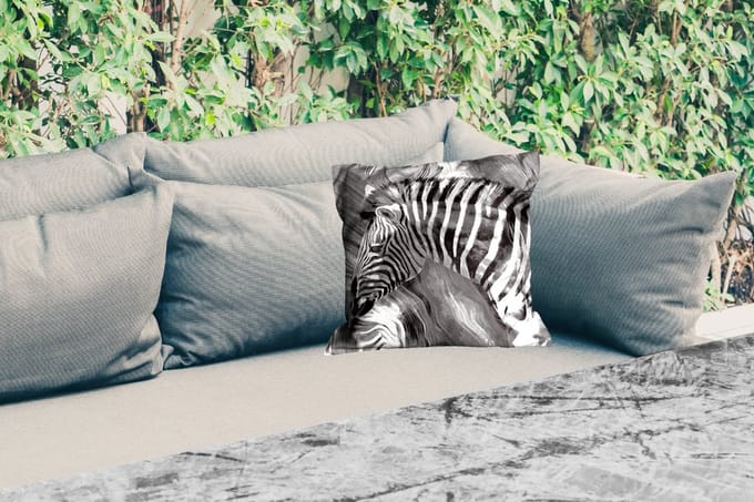 Tuinkussen - Schilderij - Olieverf - Zebra - Dieren - Zwart - Wit - 40x40 cm - Weerbestendig