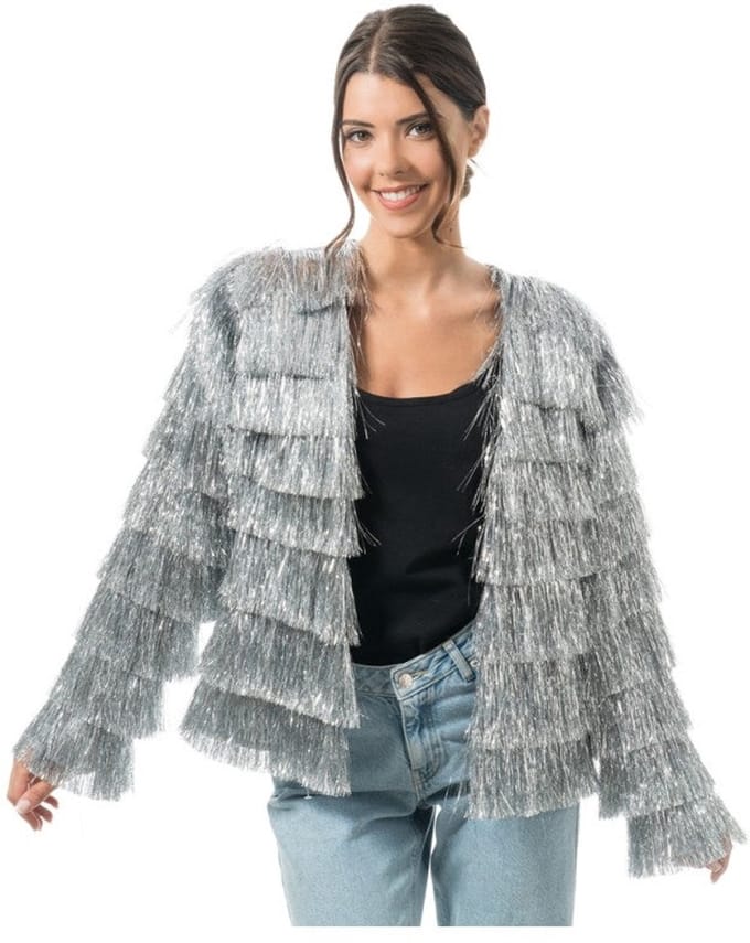 Zilveren Tinsel Festival Jas Dames - Maat S