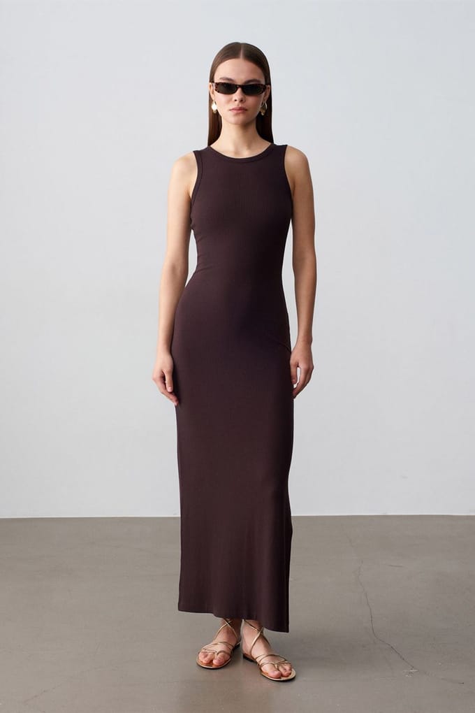 Geribbeld Mouwloos Bodycon Maxi Jurk