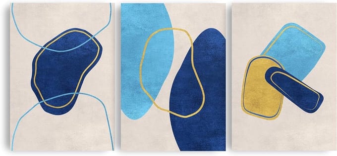 Kunstdruk Abstract - Wanddecoratie Set - Woonkamer Aankleden - Getextureerd Papier - A2 3 Stuks - Blauw