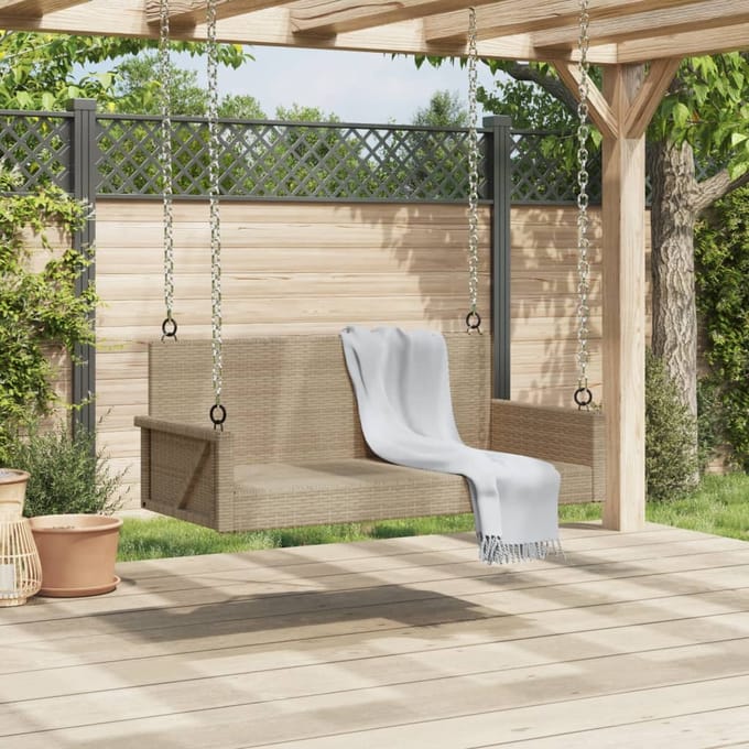 vidaXL - Schommelbank - 119x56x48 - cm - poly - rattan - beige