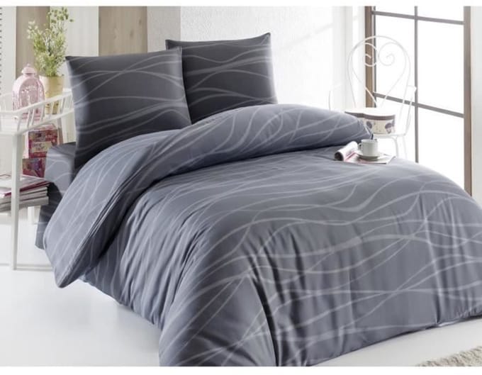 Parure de lit - 1 housse de couette 220 x 240 cm + 2 taies d'oreiller 60 x 60 cm - 65% coton, 35% polyester - Gris
