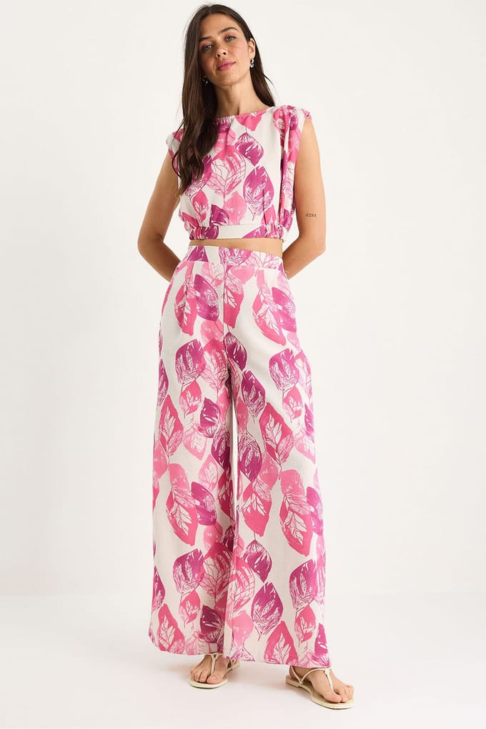 Bloemenprint Crop Top en Wijde Broek Set