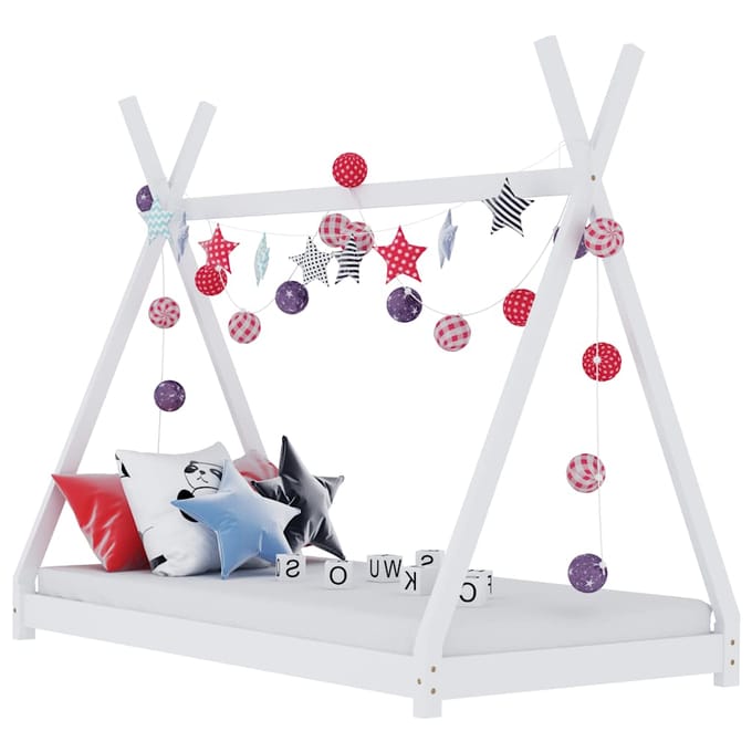 vidaXL - Kinderbedframe - massief - grenenhout - wit - 90x200 - cm