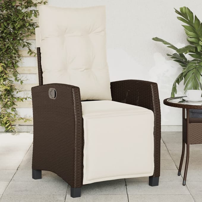 vidaXL - Tuinstoel - verstelbaar - met - voetensteun - poly - rattan - bruin