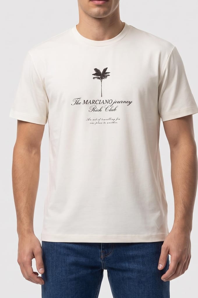 GUESS Cn Ss Tee With Print Salt White Taglia: M | Magliette basic Outlet | Uomo | Bianco