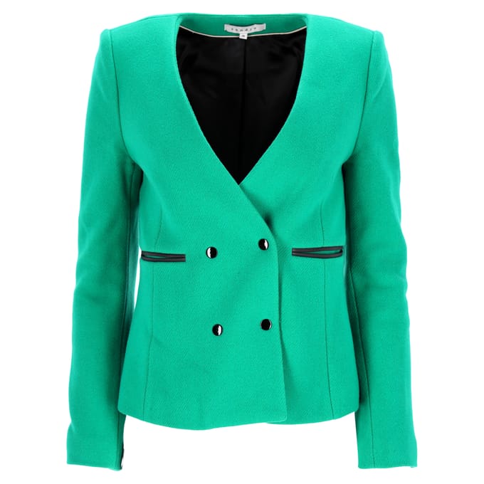 Dubbelknoops blazer met zakken van Sandro Paris in groene wol.