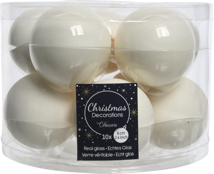 Decoris Kerstballen set - 20x stuks - glas - wol wit - 6 cm - glans/mat - kerstversiering