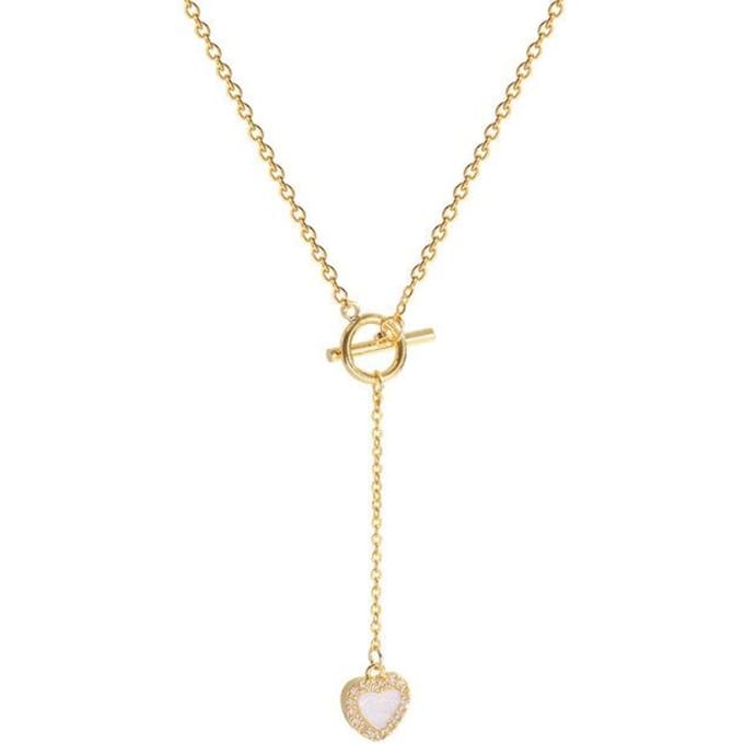 Collier en acier titane et cœur, style coréen, pendentif en zircon micro-incrusté, tendance simple, vente en gros beige