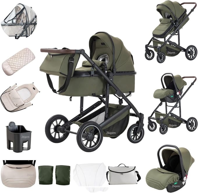 Compacte 3-in-1 Kinderwagen met Autostoel en Veerabsorptie