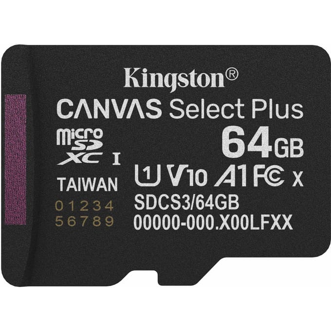 Kingston Technology 64GB micSDXC Canvas Select Plus Gen3 100R A1 enkel pakket zonder ADP