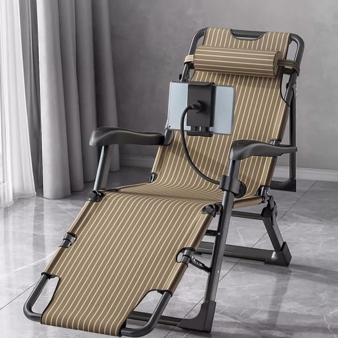 Opvouwbare Chaise Longue - Ligstoel Kampeerstoel - Buiten Ontspannen - Zero Gravity - Draagbaar - Gestreept Koffie