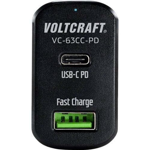 VOLTCRAFT CAS-63 USB-oplader 63 W 1x USB-A, 1x USB-C USB PD Zwart Auto USB Power Delivery (USB-PD)